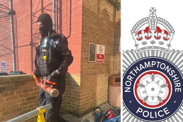 A warrant was executed at an address in Nest Farm Crescent, Wellingborough, yesterday (Pic credit: @PCUnsworth)
