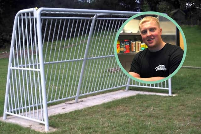 The type of goals which will be installed and, inset, Rhys Alford
