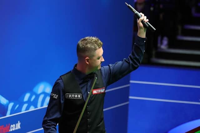 Kyren Wilson acknowledges the Crucible crowd after his 10-8 win over Ding Junhui in the Betfred World Championship. Picture courtesy of World Snooker