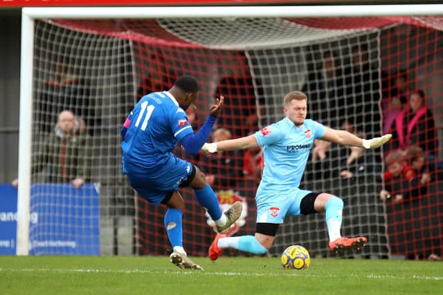Ryan Blake scores for Bedford Town (Picture: Peter Short)