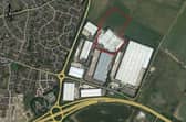 Plans for the extension of the warehouse building on Haldens Parkway outlined in red. Credit: Saica Pack Thrapston