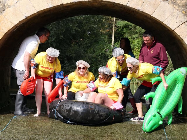 Geddington Trundle: Geddington: Annual barrel rolling competition  The Baywatch Babes  2014