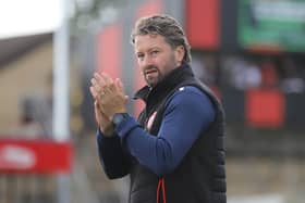 David Bridgwater thanks the Poppies supporters after Saturday's win (Picture: Peter Short)