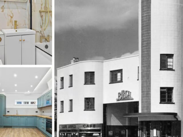 The former Birch Bros Bus Depot in Rushden (right) has been transformed into apartments