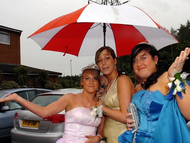It looks like rain ahead of the prom for Chanel Cummings, Charlotte Griffiths and Chelsea Meakins in June 2008