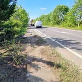Telltale marks on the road and verge alongside the A43 following Monday's tragedy when a woman in her 40s died