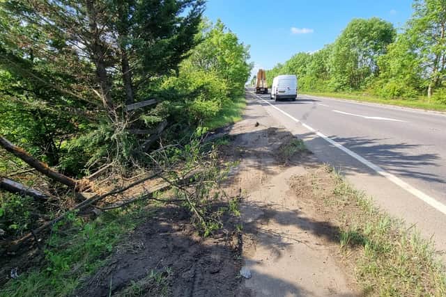 Telltale marks on the road and verge alongside the A43 following Monday's tragedy when a woman in her 40s died