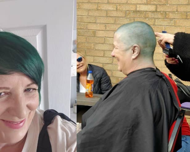 Catherine Salmon before and after her brave shave