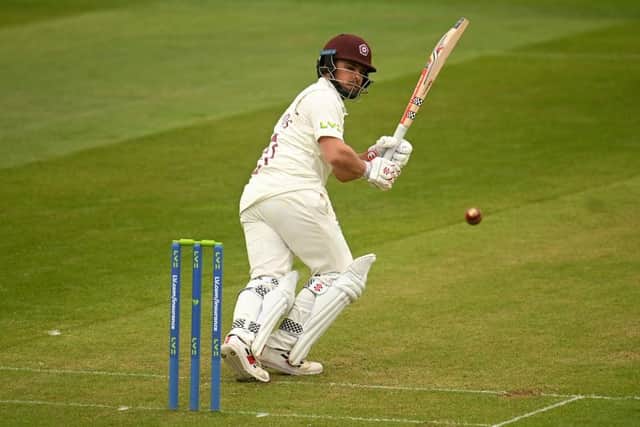 Ricardo Vasconcelos clips a legside boundary on his way to 70 for Northants at Somerset (Photo by Harry Trump/Getty Images)