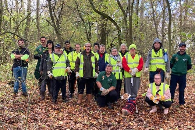 Members of the Teamwork Trust in Corby's woodland