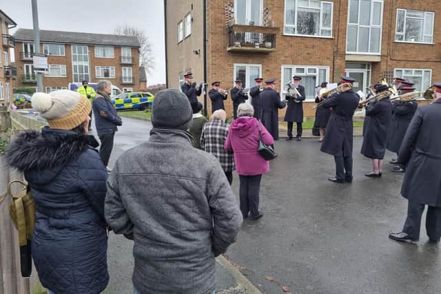 Members of the public joined residents and Kettering Salvation Army band at Petherton Court