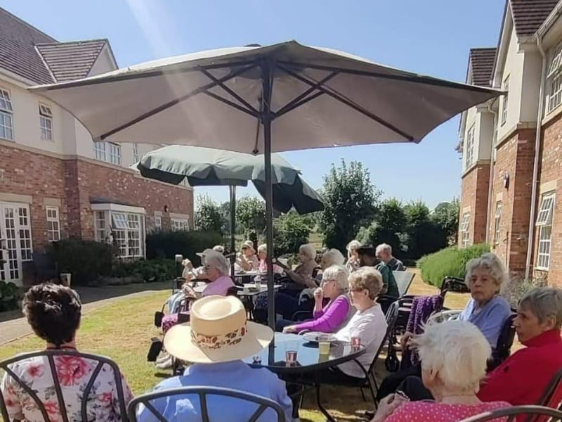Residents enjoy the beautiful gardens at Brampton View Care Home