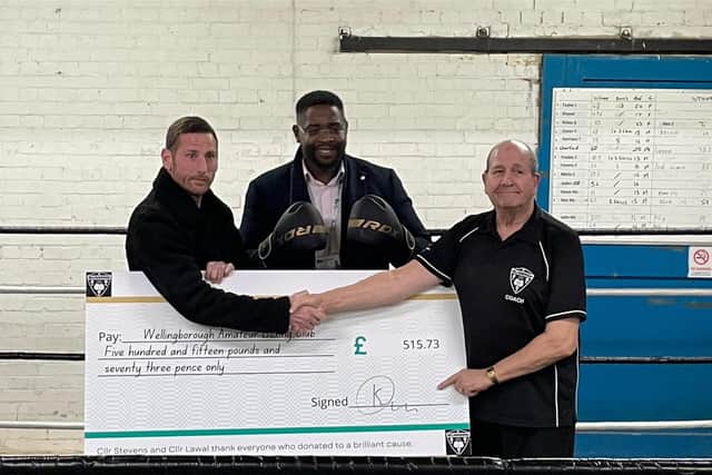 Cllrs Stevens and Lawal with coach Ray Revell