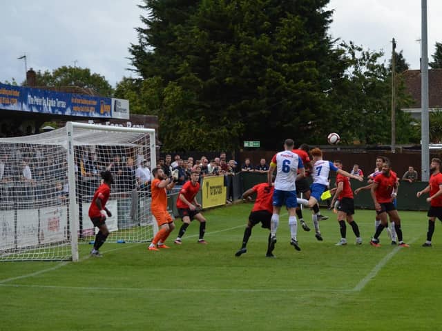 Action from AFC Rushden & Diamonds' 1-0 defeat to Sporting Khalsa at Hayden Road on Saturday. Picture by Shaun Frankham