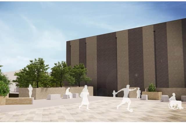 The proposed sports hall and plaza for Prince William School in Oundle