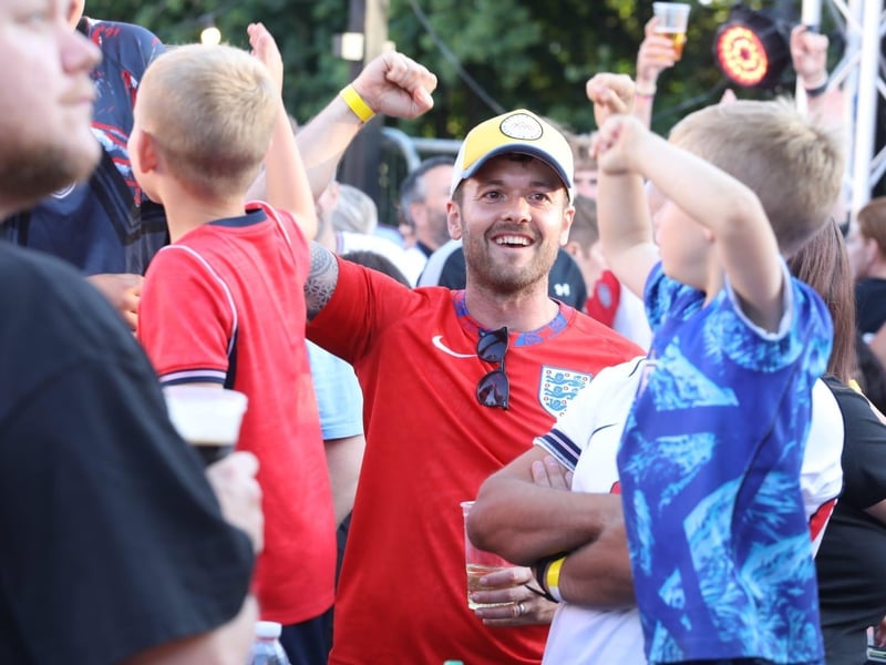 Fans at the Kettering Town FC World Cup Fan Zone watch England vs Argentina in the semi-final