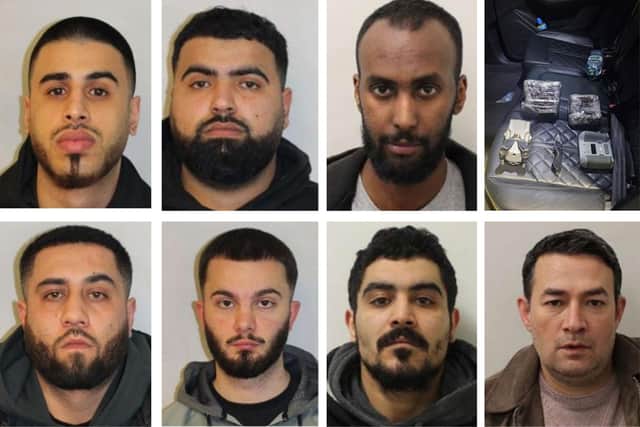 Clockwise, from top left: Hashin Al-Hussaini; Mohammed Hamoud; Mustafa Ibrahim; the items found in the car; Zaher Essaghi; Fiaz Salah; Emanuel Fisniku; and Shafaghatullah Mohseni (Pictures: Metropolitan Police)