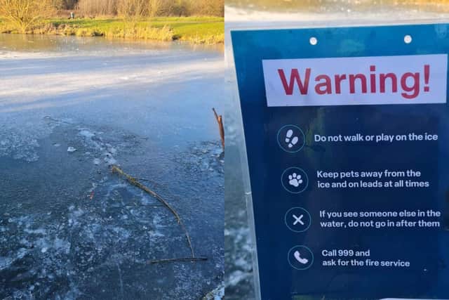 Crews visited a lake in Kingsway, Wellingborough to find it had been walked on. Photo: NFRS.