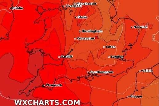 Forecasts show it getting red hot across Northamptonshire on Sunday with a ten percent chance of temperatures topping 40°C for the first time
