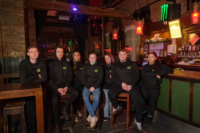 Pictured: Staff at NBs Cocktail Bar and Club wearing their Shout-Up gear