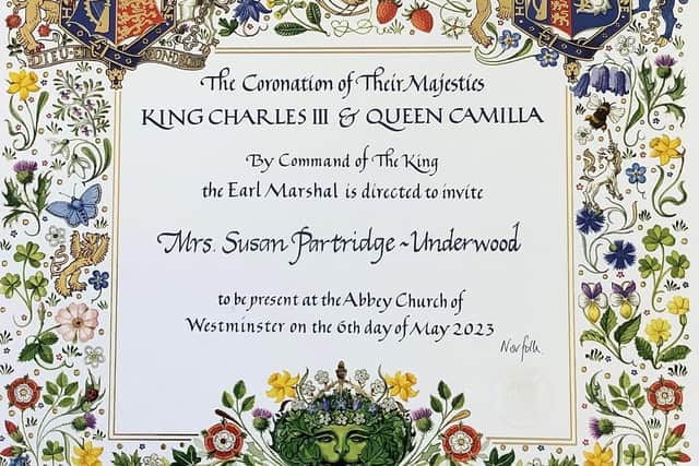 Sue's invitation to the coronation