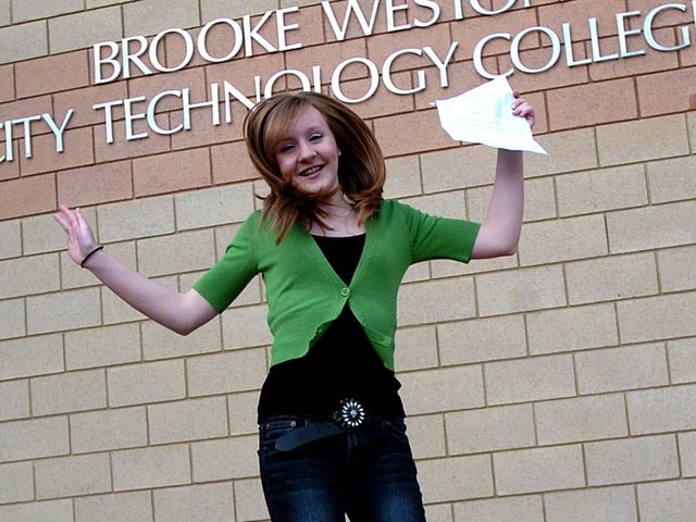 Dianna Gormley jumps in joy at her A* GCSE results back in 2008