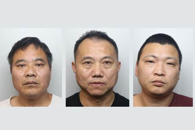 From left: Sheng Wu, Qingquo Zheng and Cheng Huang who have been jailed for 13 months for cultivating cannabis on Corby's Danesholme estate