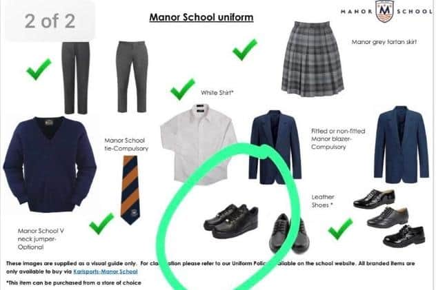 The 'acceptable' uniform list given to parents incorrectly includes Nike Air Force One trainers