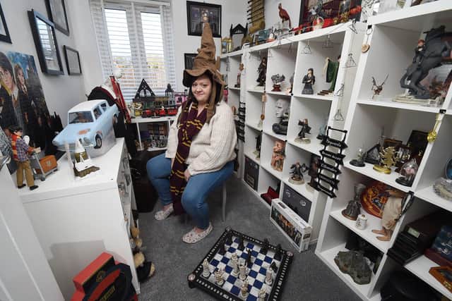 Shelley Bell in her Harry Potter room at her new home in Stanton Cross' Hawthorn Place development in Wellingborough