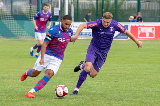Nathan Hicks in action for AFC Rushden & Diamonds during their 3-0 friendly win at Daventry Town this summer. Picture courtesy of Daventry Town FC