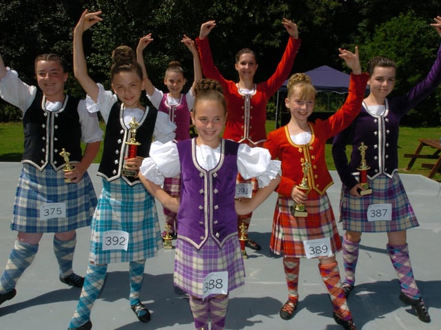 Corby Highland Gathering 2009: Winning Corby highland dancers show off their moves.  Pictured from left: Chelsea Brown, Jamie Harper, Sophie Genner, Loretta Padgett, Daisy Watkins, Courtney Padgett, and Hollie Rigby