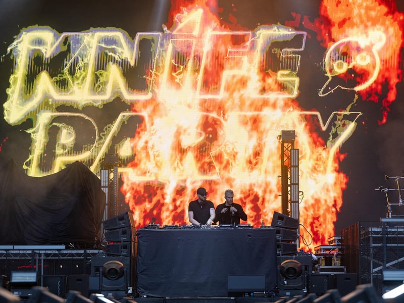 Knife Party on stage at Tribes Unite at The National Bowl in Milton Keynes on Saturday, August 9, 2025. Photo by David Jackson.
