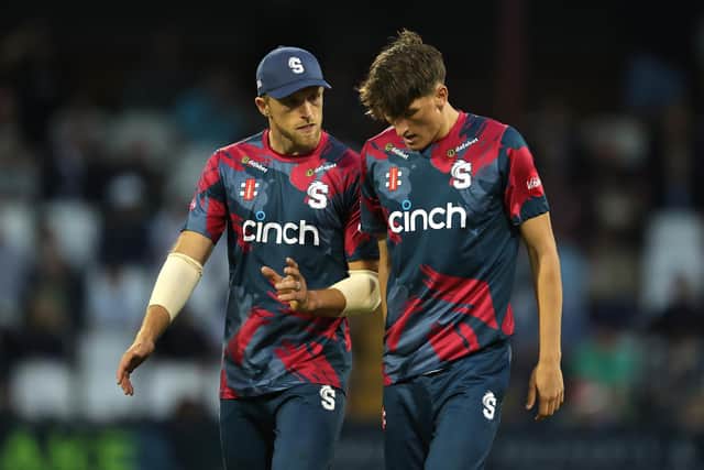 David Willey in conversation with Raphael Weatherall during the Vitality Blast win over Leicestershire Foxes last season