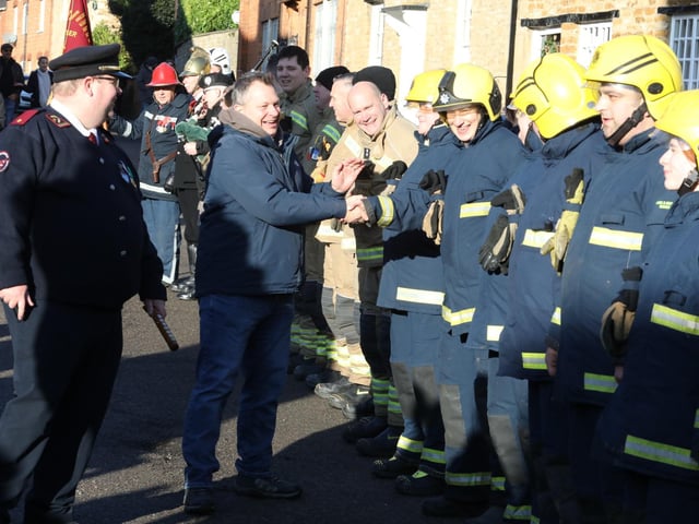 Geddington Volunteer Fire Brigade vs Northants Fire and Rescue firefighters at the annual Geddington Squirt
Darren Dovey with firefighters
