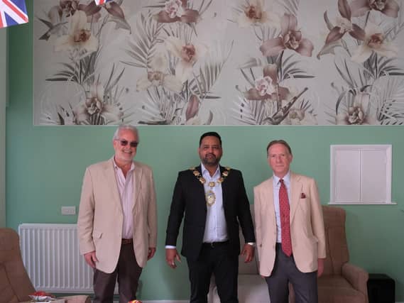 Chairman of Palmer Court, Ian Richards, with Wellingborough Mayor Raj Mishra and Oliver Lodge, the Chairman of the MHA,