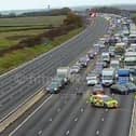 The M1 was closed between Junction 14 and 15. Photo: Motorway Cameras.