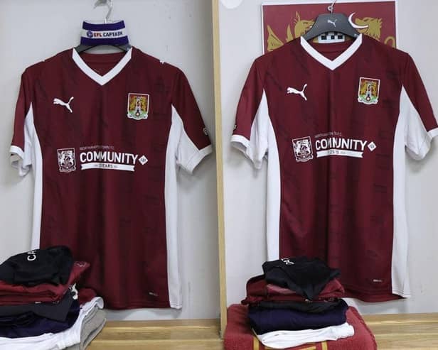 Shirts in changing rooms at NTFC Sixfields Stadium.