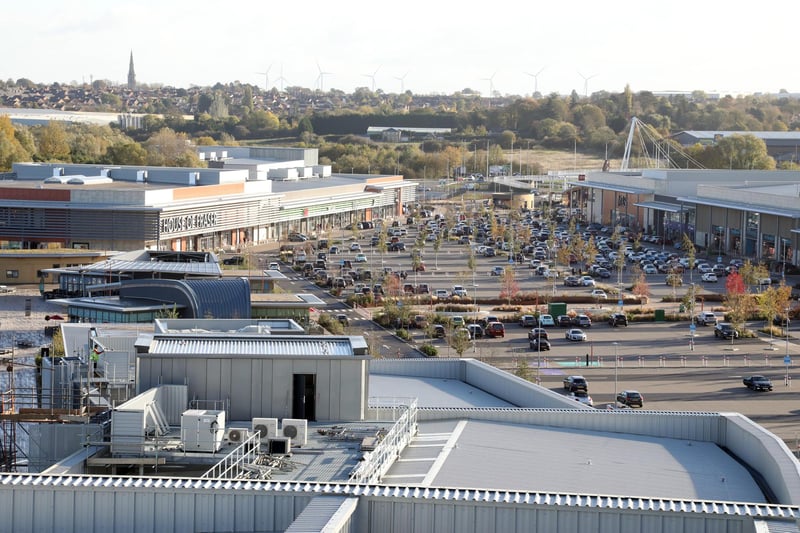 A bird's eye view of Rushden Lakes in October 2018