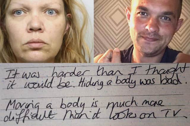 Fiona Beal (left), Nicholas Billingham (right) and an exert from Beal's journal (bottom). Photo: Northamptonshire Police.