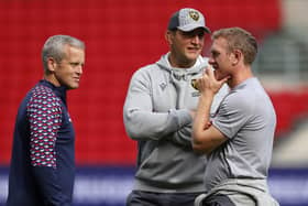 Phil Dowson with Dave Walder and Sam Vesty before Saints' clash with Bristol earlier this season (photo by Malcolm Couzens/Getty Images)