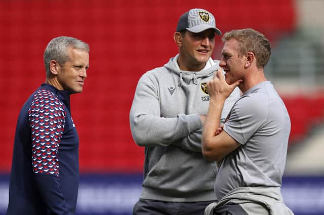 Phil Dowson with Dave Walder and Sam Vesty before Saints' clash with Bristol earlier this season (photo by Malcolm Couzens/Getty Images)
