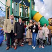 Kettering, Wicksteed Park  - official opening of Jack and the Beanstalk climbing frame. Playground equipment designer Mia Opoku Agyeman and VIP guests /National World