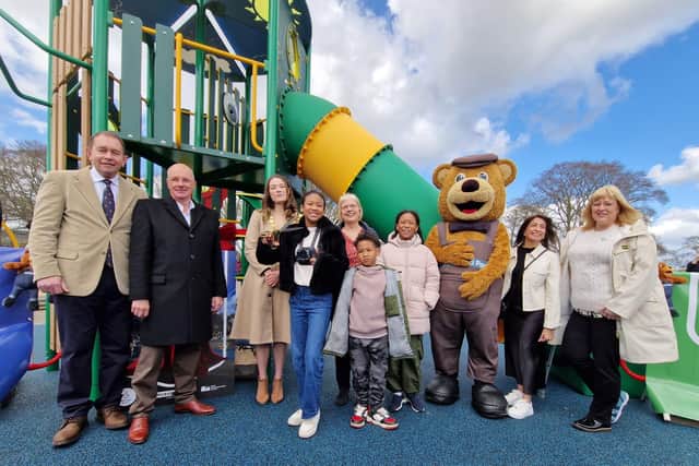 Kettering, Wicksteed Park - official opening of Jack and the Beanstalk climbing frame. Playground equipment designer Mia Opoku Agyeman and VIP guests /National World
