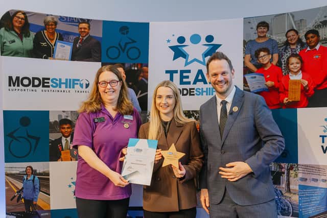 Kettering General Hospital recognised for efforts to actively support staff, patients and visitors to make sustainable transport choices Alison Holland (Brightwayz), MP for Kettering Rosie Wrighting, Simon Lightwood MP, Minister responsible for Active Travel