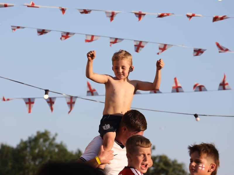 Fans at the Kettering Town FC World Cup Fan Zone watch England vs Argentina in the semi-final