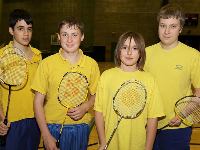 The Brooke Weston team at the county U16 badminton tournament in 2010 featuring Luke Brown, Andrew Whitcombe, Jamie Tyler and Jake Brigstock.
