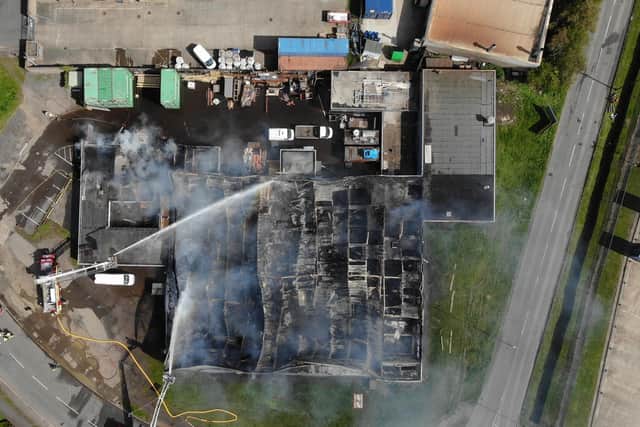An aerial shot of the fire in Corby