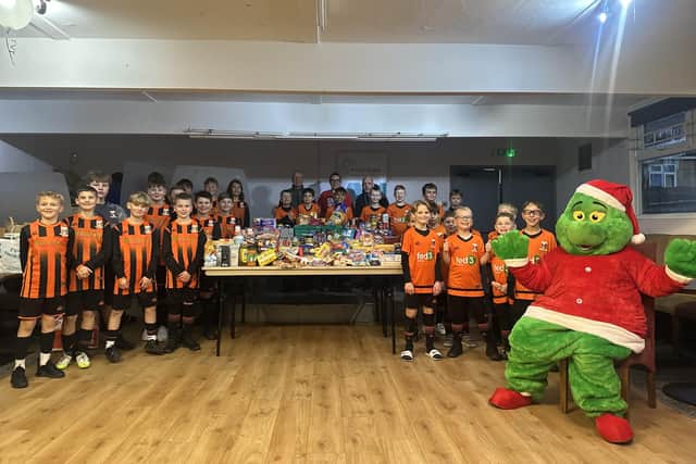 The club donated food items during Rushden and Higham's 4-3 victory over Milton Keynes-based team, New Bradwell St Peter