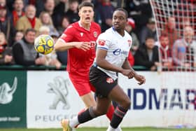 Jamar Loza is action for Kettering Town at Stamford on Saturday (Picture: Peter Short)