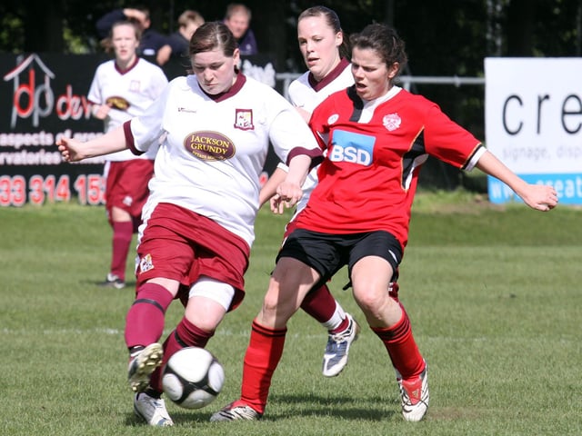 Action from Northampton Town Ladies against Kettering Town Ladies in the NFA Women's Cup Final match at Rushden